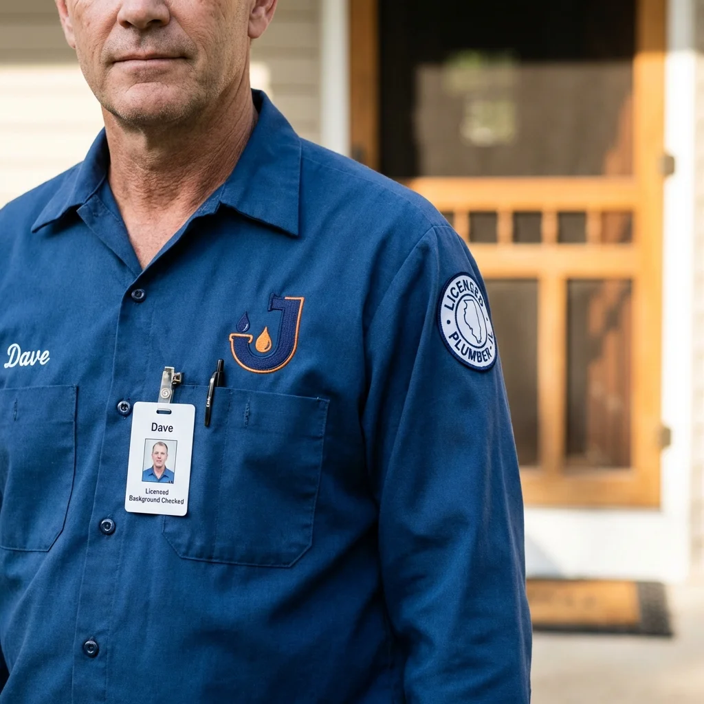 Licensed plumber showing ID badge in Fort Oglethorpe, GA