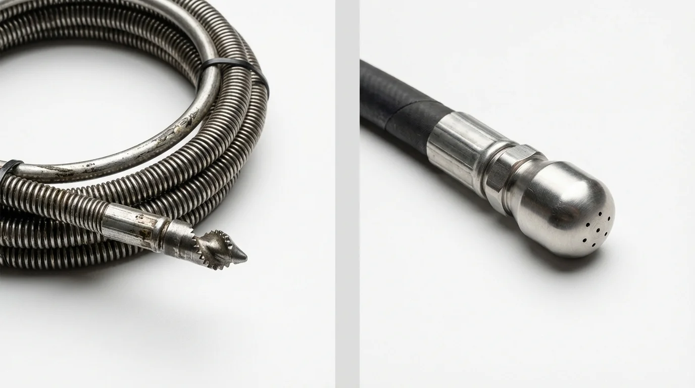 Drain snake cable and hydro jetting nozzle used for drain cleaning in Fort Oglethorpe, GA